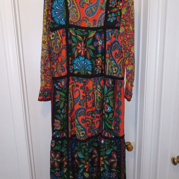 RARE 60s Vintage Bill Atkinson Glen Of Michigan Long Sleeve Patchwork Maxi Dress - Picture 6 of 6